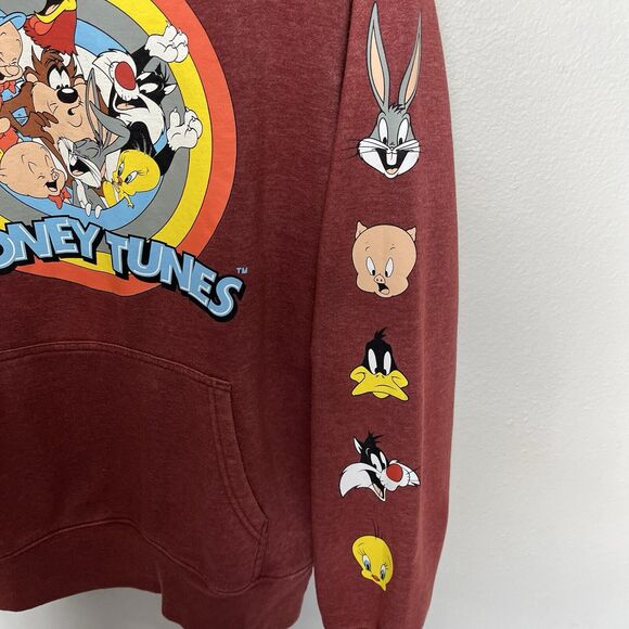 Looney Tunes | Red Bugs Bunny Warner Bros Hood Sweatshirt 90’s Vintage Medium - Picture 4 of 8